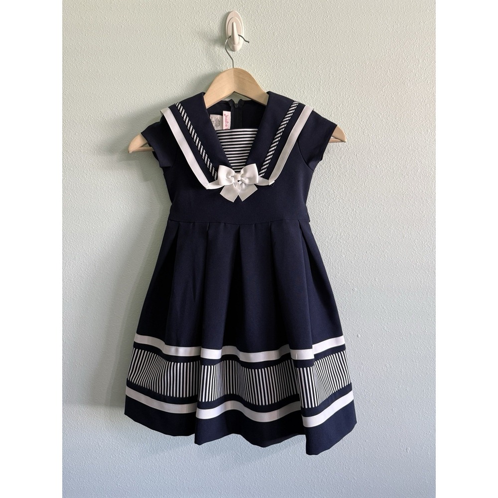 NWOT Jessica Ann Nautical Sailor Collar Dress Navy Blue White Zip Back Size 6